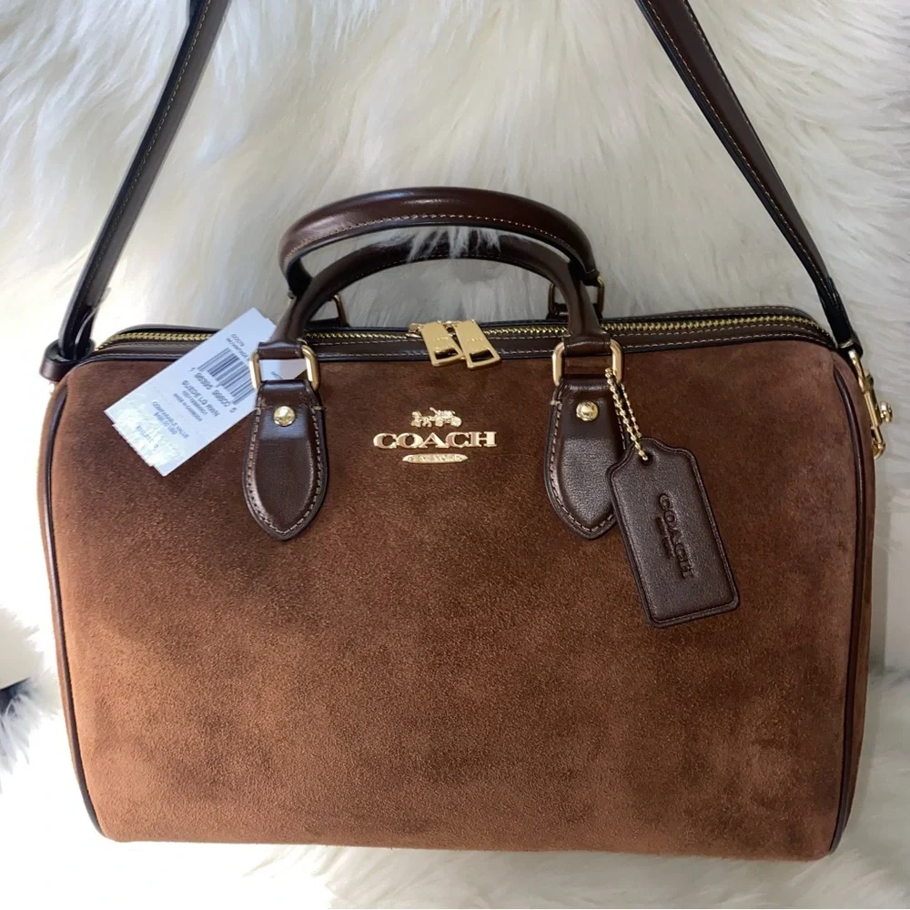 Coach 🤎 Large rowan satchel Suede New purse - Picture 13 of 14